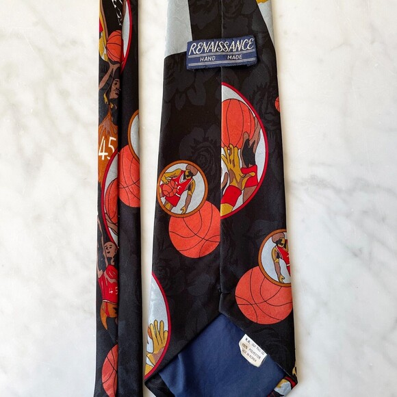 Basketball Players 45 41 Neck Tie - Renaissance Hand Made - Black Red Grey Brown - Picture 5 of 7